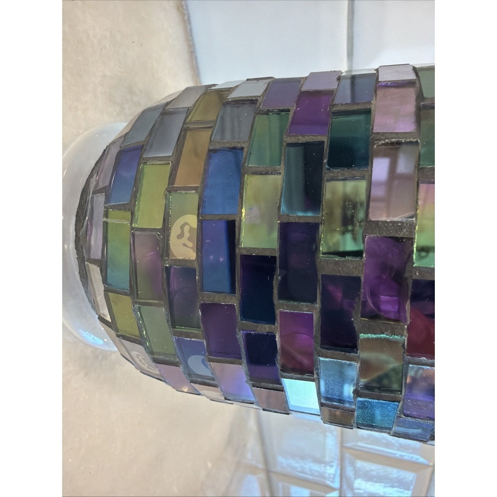 Stunning Vtg Iridescent Purple GLASS MOSAIC HURRICANE LAMP/candle Holder GW993 - Picture 4 of 10